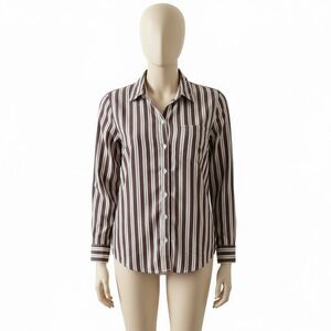 Old Navy Classic Button Up Striped Shirt Long‎ Sleeve Purple White Women Medium